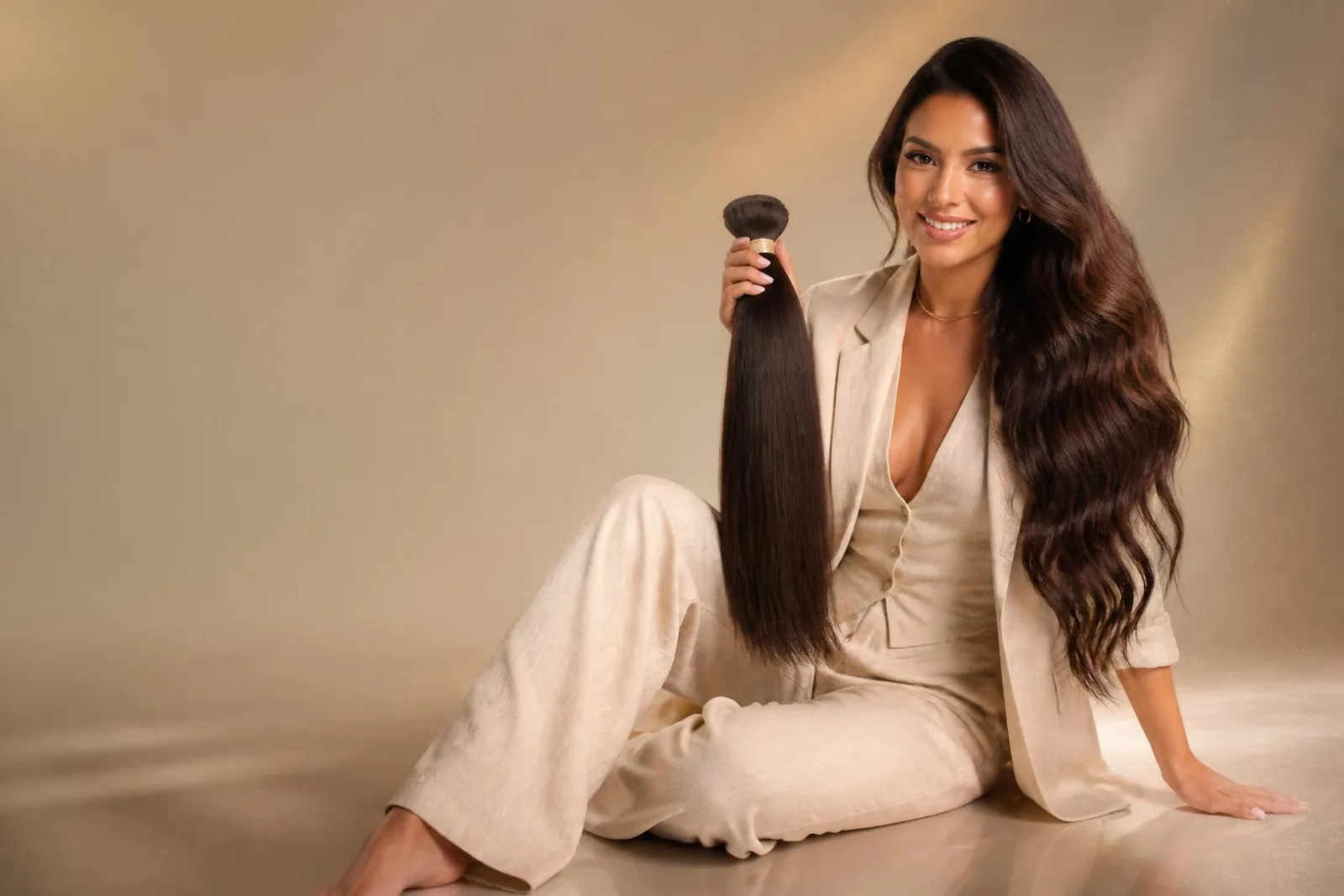 Modelo com mega hair liso premium